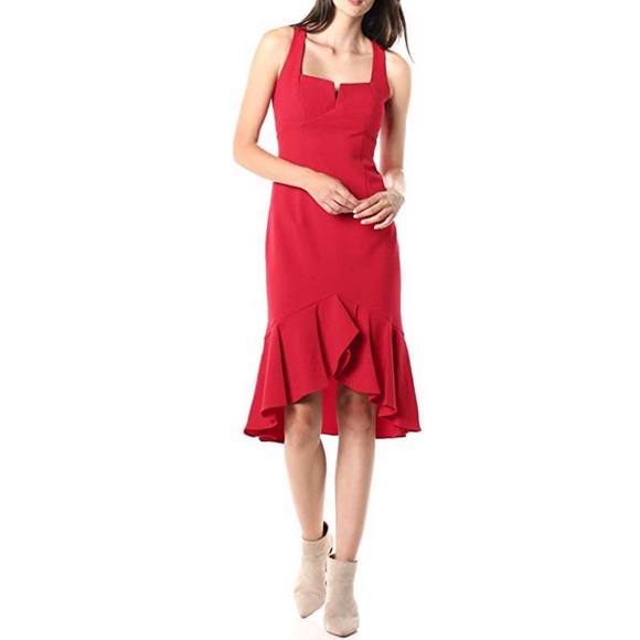 TAYLOR Wired Crepe Flounce Sheath Dress
CLARET RED - Picture 3 of 8
